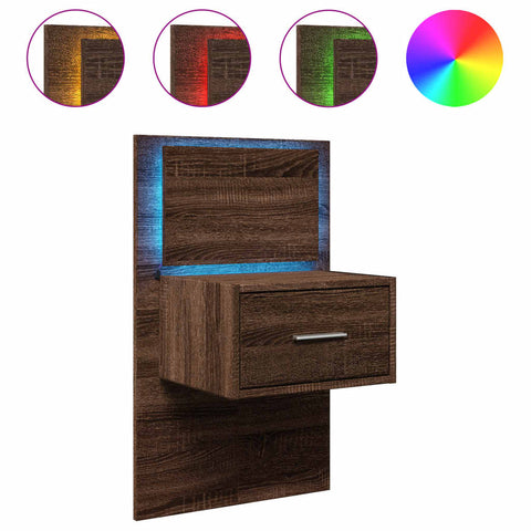 vidaXL Wall-mounted Bedside Cabinet with LED Lights Brown Oak