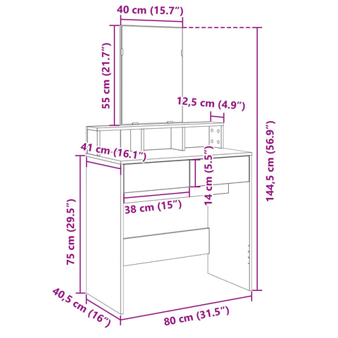 vidaXL Dressing Table with Mirror Black 80x41x144.5 cm