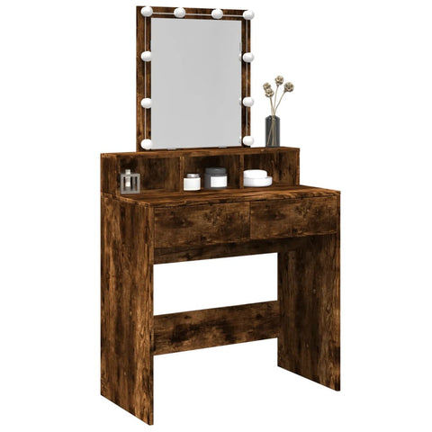 vidaXL Dressing Table with LED Smoked Oak 80x41x144.5 cm