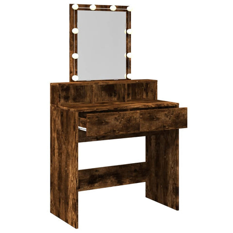 vidaXL Dressing Table with LED Smoked Oak 80x41x144.5 cm