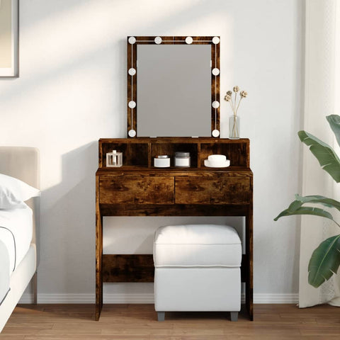 vidaXL Dressing Table with LED Smoked Oak 80x41x144.5 cm
