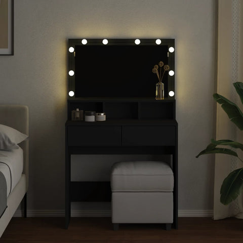 vidaXL Dressing Table with LED Black 80x41x134.5 cm
