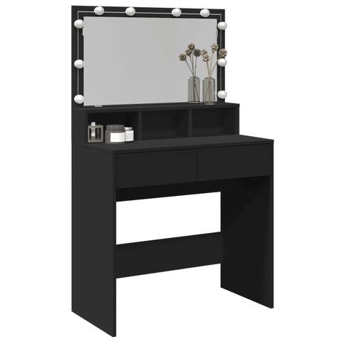 vidaXL Dressing Table with LED Black 80x41x134.5 cm