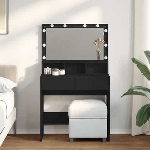 vidaXL Dressing Table with LED Black 80x41x134.5 cm