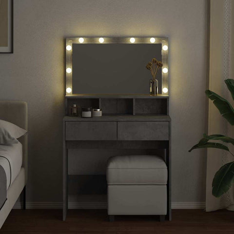 vidaXL Dressing Table with LED Concrete Grey 80x41x134.5 cm