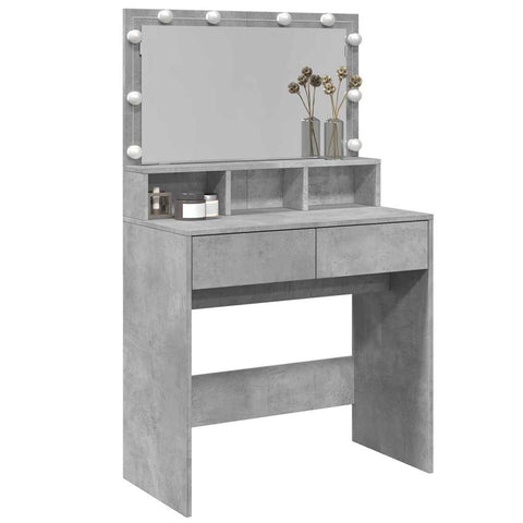vidaXL Dressing Table with LED Concrete Grey 80x41x134.5 cm