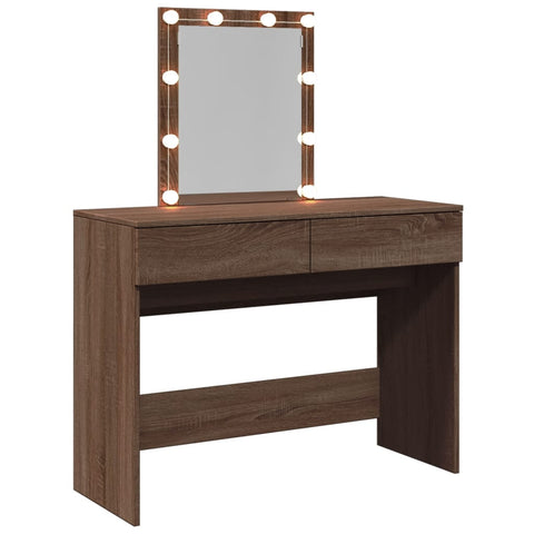 vidaXL Dressing Table with LED Brown Oak 100x40x130 cm