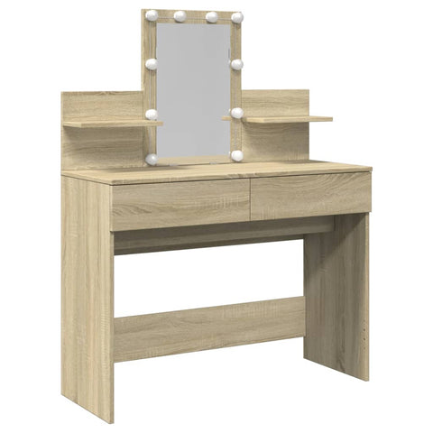 vidaXL Dressing Table with LED Sonoma Oak 100x40x130 cm