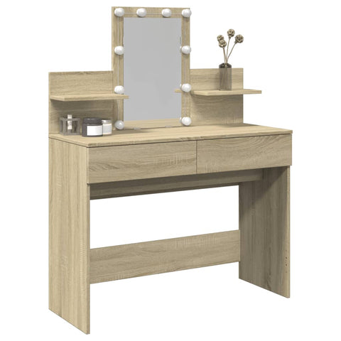 vidaXL Dressing Table with LED Sonoma Oak 100x40x130 cm