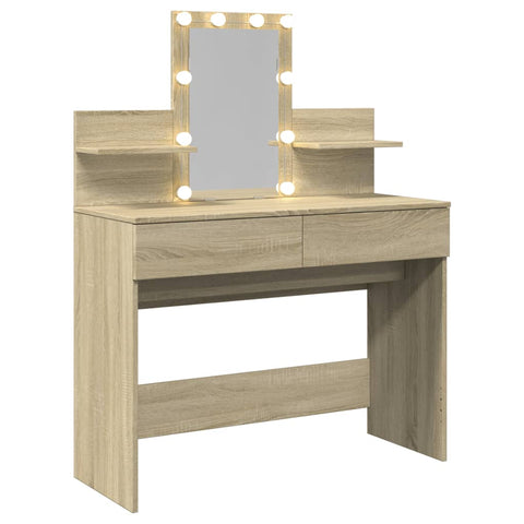 vidaXL Dressing Table with LED Sonoma Oak 100x40x130 cm