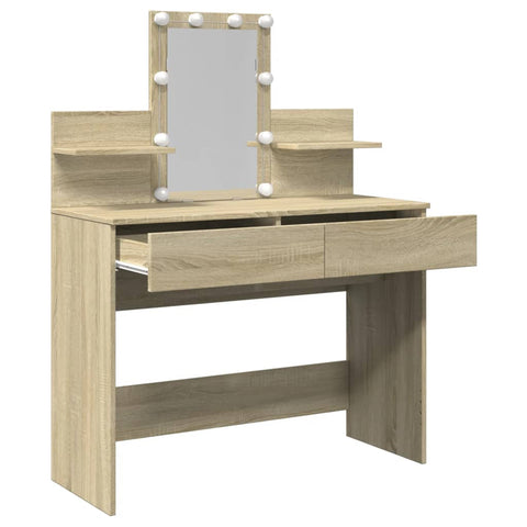 vidaXL Dressing Table with LED Sonoma Oak 100x40x130 cm