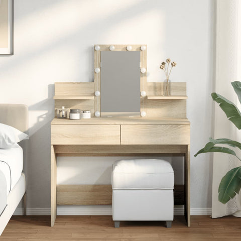 vidaXL Dressing Table with LED Sonoma Oak 100x40x130 cm