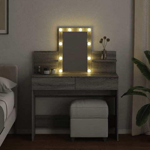 vidaXL Dressing Table with LED Grey Sonoma 100x40x130 cm