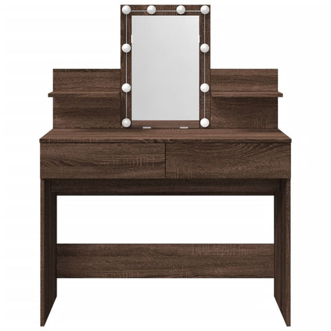 vidaXL Dressing Table with LED Brown Oak 100x40x130 cm