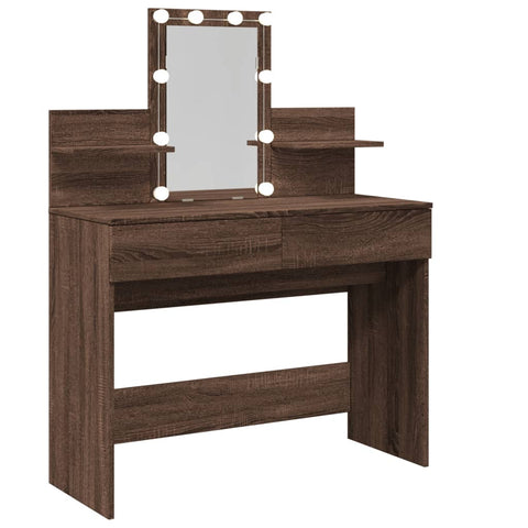 vidaXL Dressing Table with LED Brown Oak 100x40x130 cm