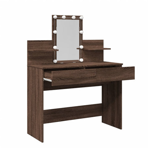vidaXL Dressing Table with LED Brown Oak 100x40x130 cm