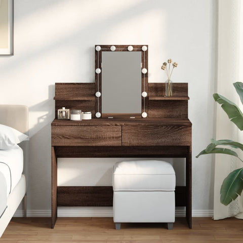 vidaXL Dressing Table with LED Brown Oak 100x40x130 cm