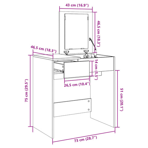 vidaXL Dressing Table with Mirror White 73x46.5x120 cm
