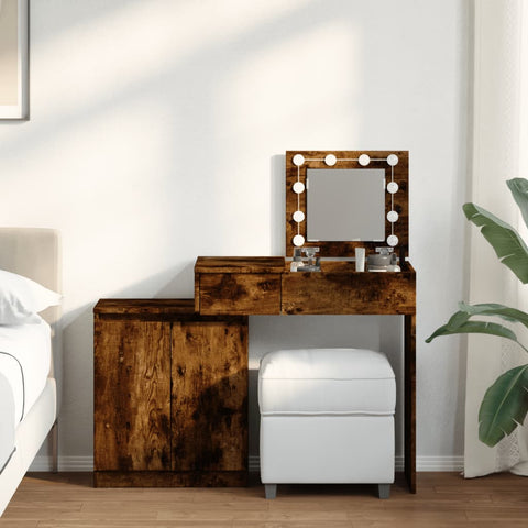vidaXL Dressing Table with LED Smoked Oak 115x37x110.5 cm