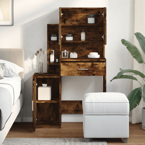vidaXL Dressing Table with Cabinet Smoked Oak 80x35x132 cm