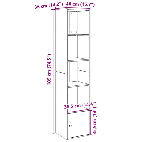 vidaXL Bookcase Sonoma Oak 40x36x189 cm Engineered Wood