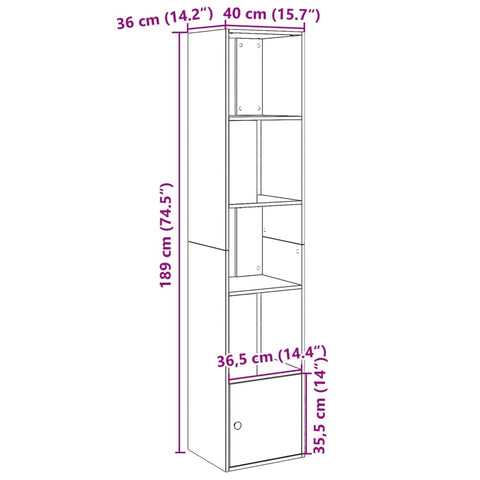 vidaXL Bookcase Concrete Grey 40x36x189 cm Engineered Wood