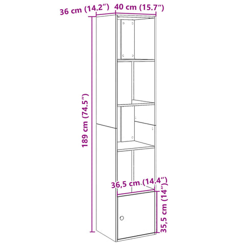 vidaXL Bookcase Smoked Oak 40x36x189 cm Engineered Wood