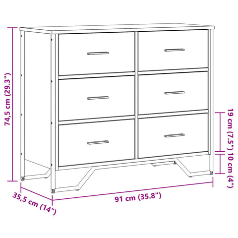 vidaXL Chest of Drawers Black 91x35.5x74.5 cm Engineered wood
