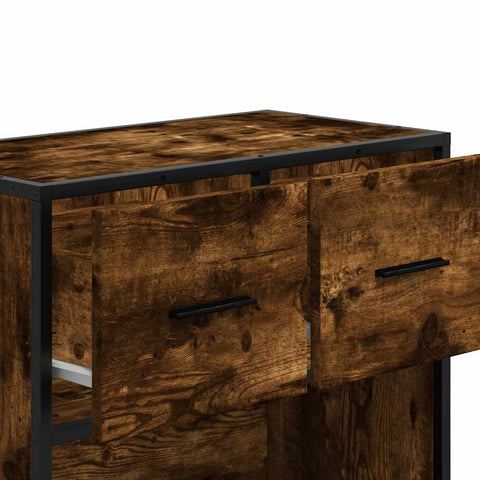 vidaXL Bedside Cabinet Smoked Oak 60x31x60 cm Engineered Wood and Metal
