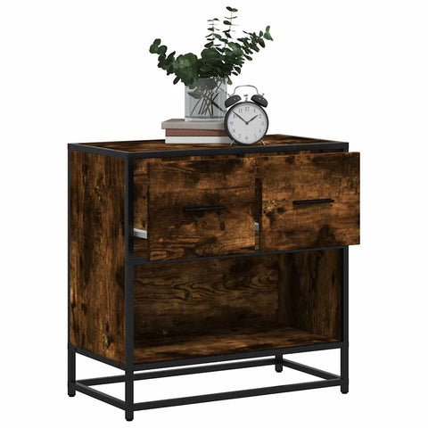 vidaXL Bedside Cabinet Smoked Oak 60x31x60 cm Engineered Wood and Metal
