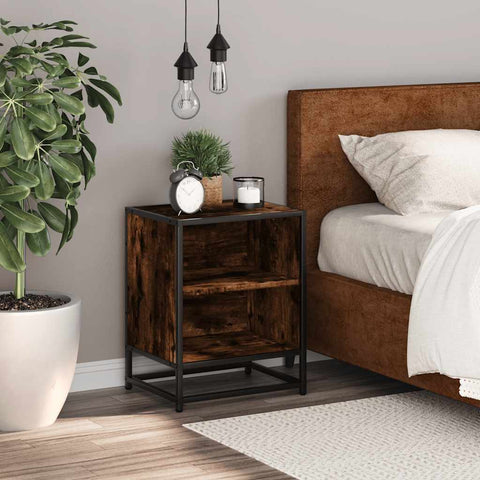 vidaXL Bedside Cabinet Smoked Oak 40x31x50 cm Engineered Wood and Metal