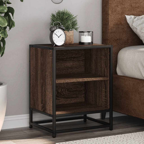 vidaXL Bedside Cabinet Brown Oak 40x31x50 cm Engineered Wood and Metal