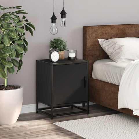 vidaXL Bedside Cabinet Black 40x31x50 cm Engineered Wood and Metal