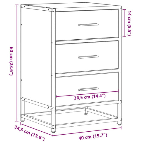vidaXL Bedside Cabinet Black 40x34.5x60 cm Engineered Wood and Metal