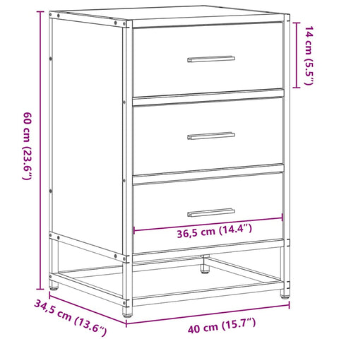 vidaXL Bedside Cabinet Grey Sonoma 40x34.5x60 cm Engineered Wood and Metal