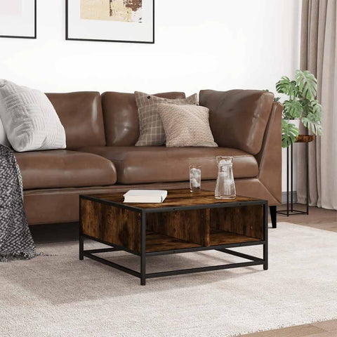 vidaXL Coffee Table Smoked Oak 60.5x60.5x30 cm Engineered Wood and Metal