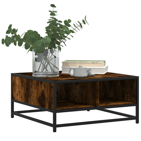 vidaXL Coffee Table Smoked Oak 60.5x60.5x30 cm Engineered Wood and Metal