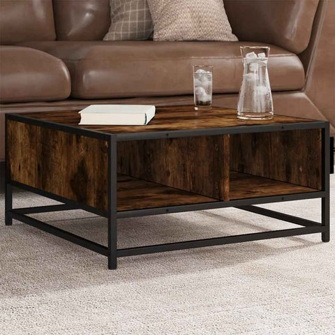 vidaXL Coffee Table Smoked Oak 60.5x60.5x30 cm Engineered Wood and Metal