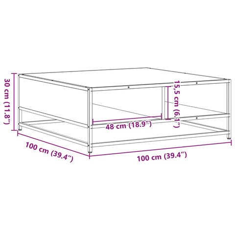 vidaXL Coffee Table Smoked Oak 100x100x30 cm Engineered Wood and Metal