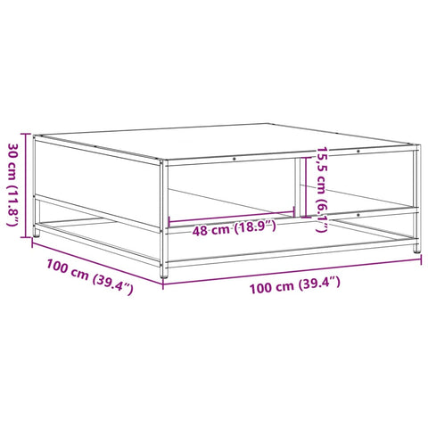 vidaXL Coffee Table Grey Sonoma 100x100x30 cm Engineered Wood and Metal