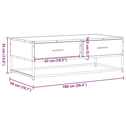 vidaXL Coffee Table Sonoma Oak 100x50x35 cm Engineered Wood and Metal