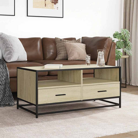 vidaXL Coffee Table Sonoma Oak 100x50x45 cm Engineered Wood and Metal