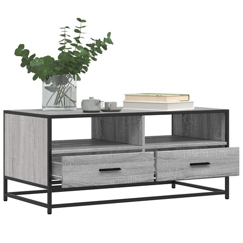 vidaXL Coffee Table Grey Sonoma 100x50x45 cm Engineered Wood and Metal