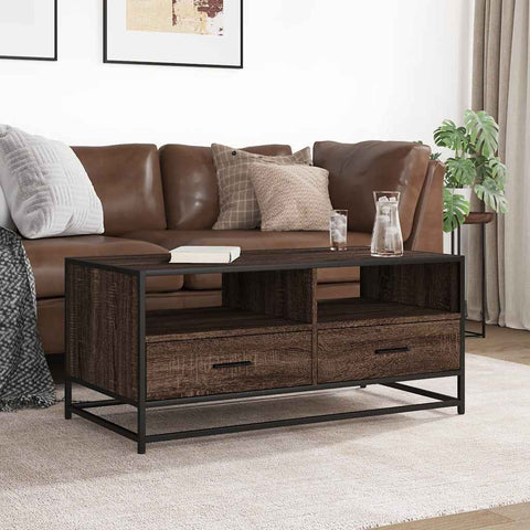 vidaXL Coffee Table Brown Oak 100x50x45 cm Engineered Wood and Metal