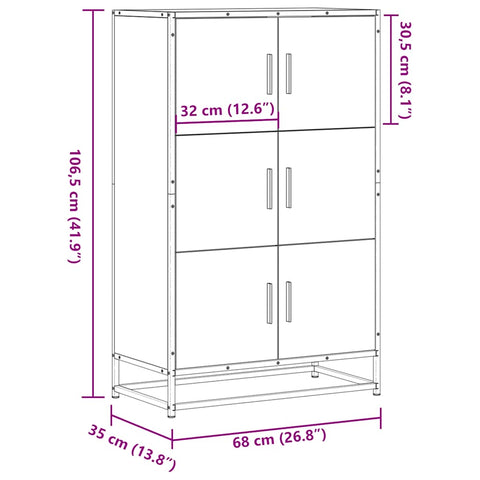 vidaXL Highboard Smoked Oak 68x35x106.5 cm Engineered Wood and Metal