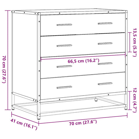 vidaXL Drawer Cabinet Smoked Oak 70x41x70 cm Engineered Wood