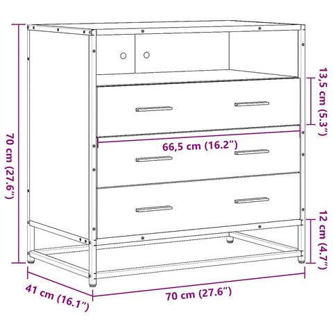 vidaXL Drawer Cabinet Grey Sonoma 70x41x70 cm Engineered Wood
