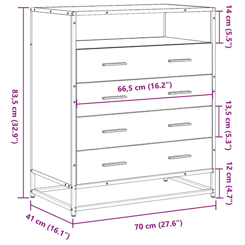 vidaXL Drawer Cabinet Black 70x41x83.5 cm Engineered Wood