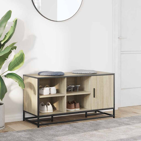 vidaXL Shoe Bench Sonoma Oak 100x40x53.5 cm Engineered Wood and Metal