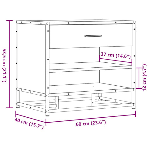 vidaXL Shoe Bench Smoked Oak 60x40x53.5 cm Engineered Wood and Metal